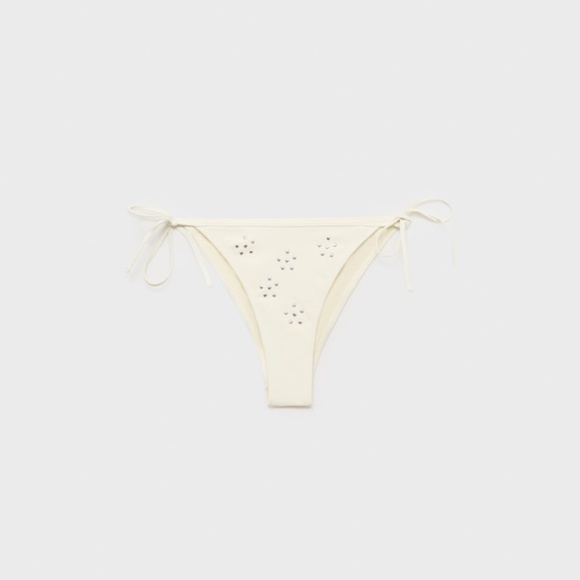 328. MANGO MNG Pale Yellow Metallic Embellished String Bikini $106 NWOT Small - Picture 5 of 8